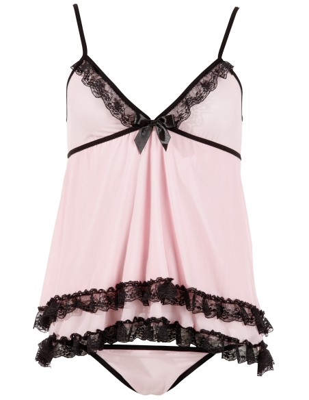 Nuisette doublée rose avec dentelle florale et string - R2740052
