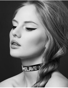 Collier en cuir noir SM avec Slave en strass - CC6050130010 2