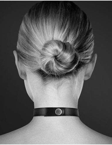 Collier en cuir noir SM avec double anneau métal argenté pour laisse - CC6060030010