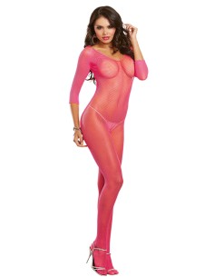 Bodystocking rose fluo résille ouvert à l'entre-jambes - DG0015HPK 2