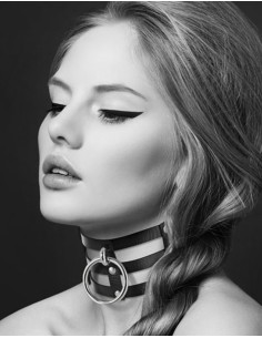 Collier en cuir noir SM triple lanière avec anneau métal argenté - CC6060060010 2