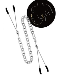 Pinces à seins pression réglable reliées par une chaîne argentée - CC570067 2