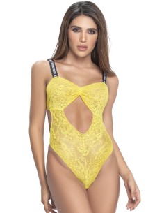 Body string en dentelle florale jaune et bretelles larges élastiques - MAL8693YLW 2