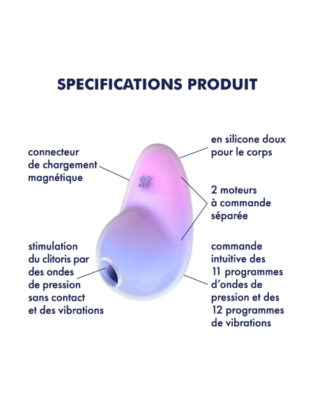 Stimulateur clitoridien par onde de pression sans contact et par vibration USB violet et rose, Pixie Dust Satisfyer - CC597836