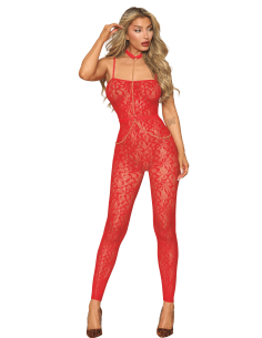 Bodystocking sans couture, fantaisie rouge avec chainettes amovibles - DG0518POI 2