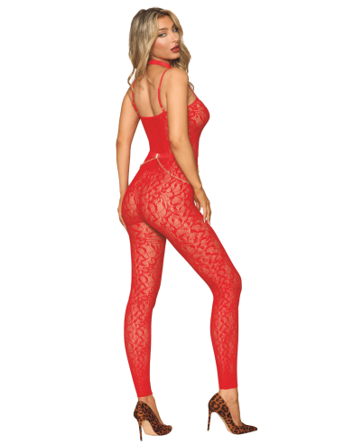 Bodystocking sans couture, fantaisie rouge avec chainettes amovibles - DG0518POI