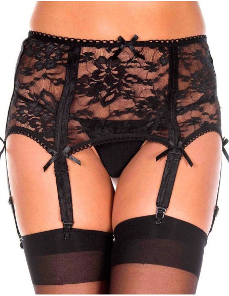 Porte-jarretelles noir sexy large dentelle florale - MH7728BLK