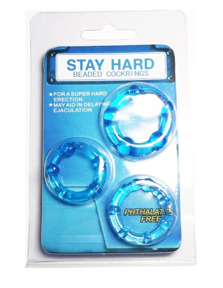 Pack 3 cockring bleus avec billes - CR-COR005BLU