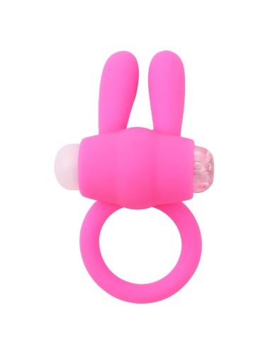 Anneau vibrant silicone rose avec oreilles de lapin - COR-003PNK