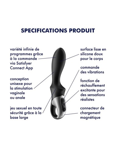 Vibromasseur noir USB, chauffant et connecté Heat Climax Satisfyer - CC597789