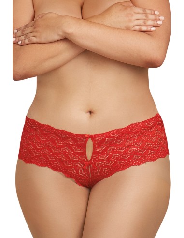 Shorty rouge grande taille de dentelle ouvert et ajouré sur les fesses forme coeur - DG1442XRED