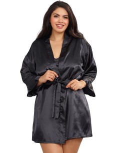 Nuisette grande taille noire avec peignoir satinés - DG3717XBLK 2