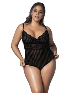 Body dentelle noire,  rayé en dentelle et fine résille - MAL8631XBLK 2
