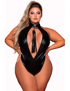 Body en simili cuir grande taille, extensible avec col clouté et fouet - DG12450XBLK 2