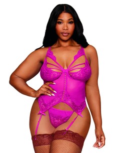 Bustier porte jarretelles grande taille rose avec string - DG13283XBEE 2