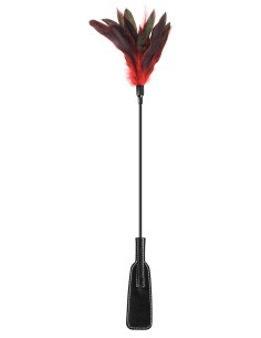 Cravache noire bdsm avec plumes noires rouges - CC570074 2