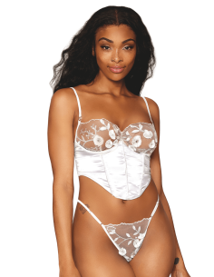Bustier blanc avec armatures, en satin et dentelle florale - DG13262WHT 2